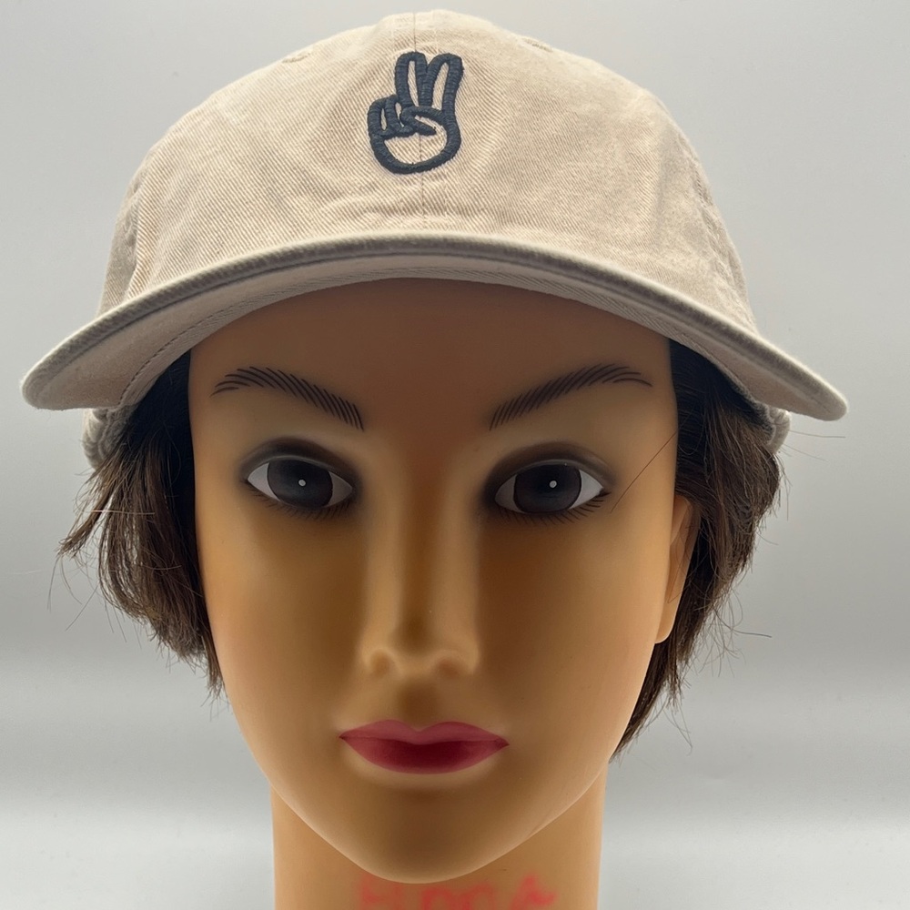 Tan Peace Sign Embroidered Baseball Cap